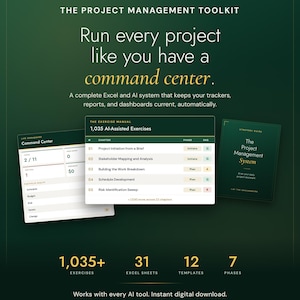 Project Management Toolkit | Excel Workbook, AI Prompts, Report Templates