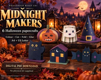 Halloween Printables | 6 3D Paper Crafts for Kids & Family, DIY Decorations | Midnight Makers