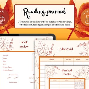 Autumn-themed printable reading journal PDF 2 - 9 templates: TBR list, reviews, challenge, finished books, wishlist, logs (A4, A5, Letter)