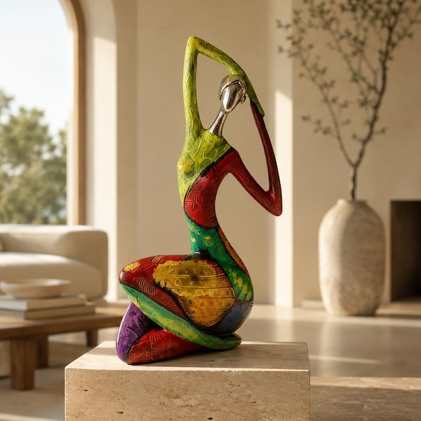 Escultura abstracta de mujer – Figura de resina colorida, decoración artística moderna para el hogar
