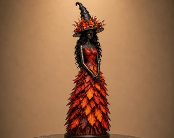 Figura de bruja otoñal hecha a mano / Decoración otoñal estilo Witchcore / Escultura de Halloween