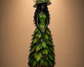 Figura de bruja verde hecha a mano / Decoración Witchcore del bosque encantado