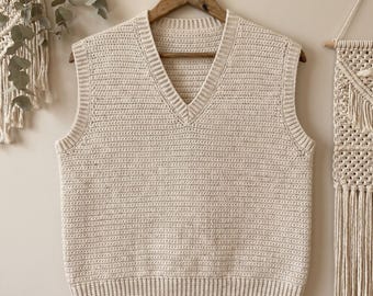 Crochet Sweater Vest Pattern PDF, Boho Oversized V-Neck Vest, Textured Knit-Look, Sizes S M L, US Terms Instant Download