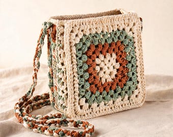 Padrão de crochê para bolsa transversal Grandma Square, bolsa boho em PDF, padrão de bolsa de crochê para iniciantes, termos americanos, fio de espessura média (worsted), tutorial de bolsa Grandma.