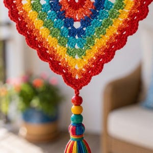 Crochet Wind Spinner Pattern PDF, Colorful Double Diamond Hanging Decor, Rainbow Granny Square Ornament