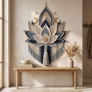 Lotus Wall Hanging Crochet Pattern PDF, Celestial Boho Macrame-Style Wall Decor