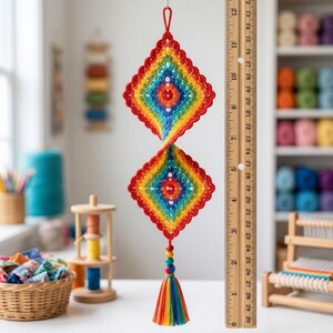 Crochet Wind Spinner Pattern PDF, Colorful Double Diamond Hanging Decor, Rainbow Granny Square Ornament
