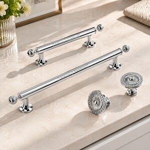 Silver Bathroom Cabinet Pull: Solid Brass Nightstand Knob, Modern Closet Handle