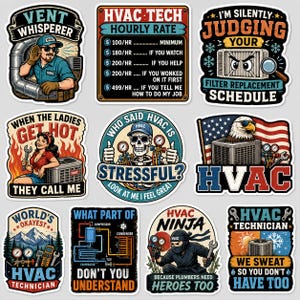 10PCS Funny HVAC Stickers Pack HVAC Technicians Sticker Heating Ventilation and Air Conditioning Decal Handyman Vintl Decal