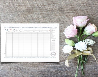 Weekly Planner Printable, Horizontal Layout, Half-Letter Size