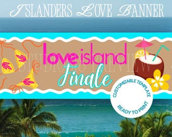 Islanders Love Party Banner Printable, Summer Beach Theme Sign, Custom Canva Template, Tropical Watch Party Decor