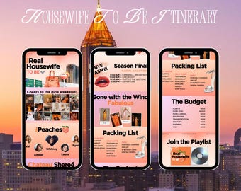 The Real Housewife to Be Itinerary Template, Atlanta Travel Itinerary, Customizable Canva Template, Bravo Themed Bachelorette