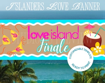 Banner para festa "Islandeses Adoram" para imprimir, placa com tema de praia de verão, modelo personalizado do Canva, decoração de festa tropical.