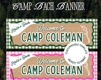 Camp Bachelorette Banner Printable, Camp Bach Weekend, Cabin Lake House Bach Decor, Custom Canva Template