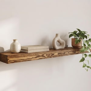 Long Rustic Floating Shelf, Solid Pine Kitchen Wall Shelf, Farmhouse Open Shelving, Thick Wood Storage Ledge, Custom Size Shelf