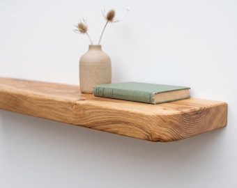 Estante flotante de nogal natural, estante de pared de madera maciza con borde redondeado, estante de madera gruesa para cocina, baño y sala de estar, tamaño personalizado.