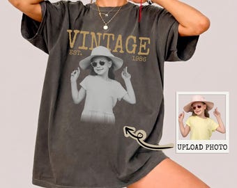 Personalized Vintage Photo and Year Comfort Colors Shirt, Custom Picture Birthday Tee, Retro Birthday Shirt, 30th 40th Birthday Gift