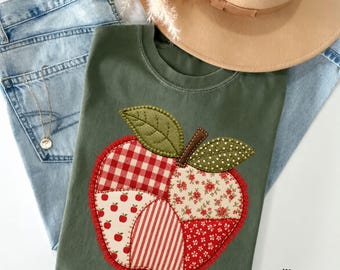 Comfort Colors® Apple Teacher Shirt, Faux Patchwork Teacher Tee, Back to School T-Shirt, Teacher Appreciation Gift, New Teacher Shirt