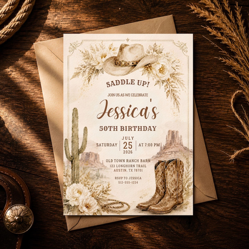 Western Birthday Invitation, Cowgirl Party Invite, Cowboy Hat & Boots ...