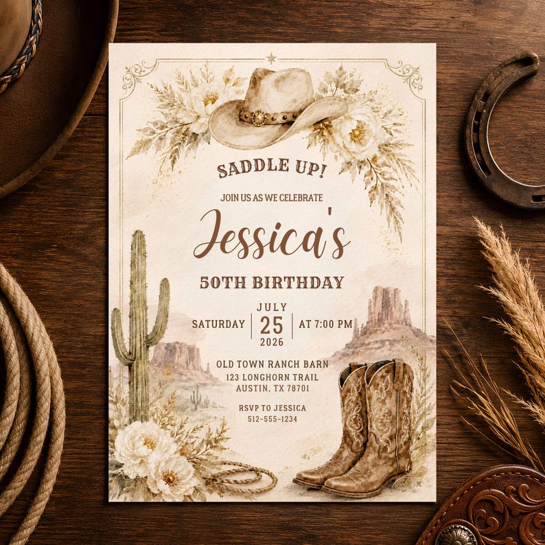 Western Birthday Invitation, Cowgirl Party Invite, Cowboy Hat & Boots ...