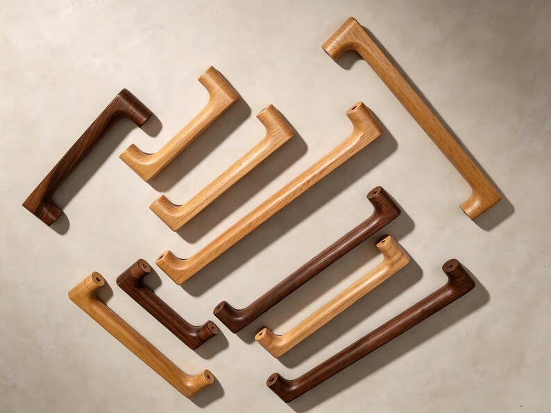 Tiradores de madera maciza para armarios, tiradores minimalistas de haya y nogal para cajones. Tiradores de madera para cajones, tiradores de madera maciza para armarios, pomos de madera, tiradores para cómodas. imagen 5