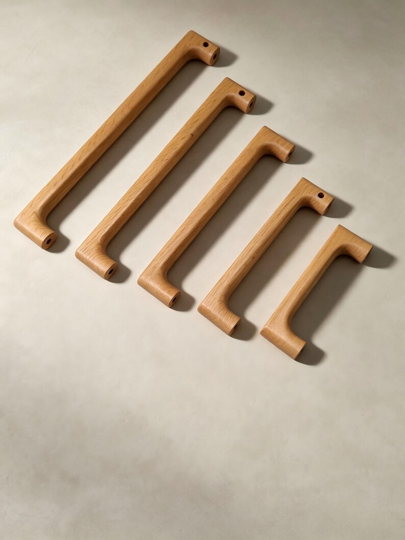 Tiradores de madera maciza para armarios, tiradores minimalistas de haya y nogal para cajones. Tiradores de madera para cajones, tiradores de madera maciza para armarios, pomos de madera, tiradores para cómodas. imagen 3