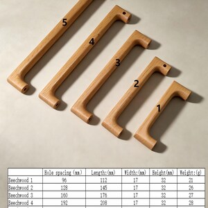 Tiradores de madera maciza para armarios, tiradores minimalistas de haya y nogal para cajones. Tiradores de madera para cajones, tiradores de madera maciza para armarios, pomos de madera, tiradores para cómodas. imagen 2