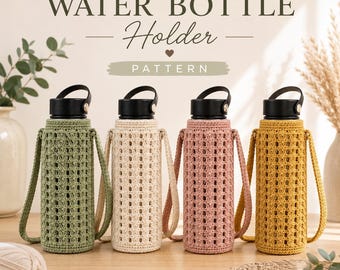 Crochet Water Bottle Holder Pattern PDF | Water Bottle Sling & Crossbody Bottle Carrier | Easy Beginner Digital Download, US Terms
