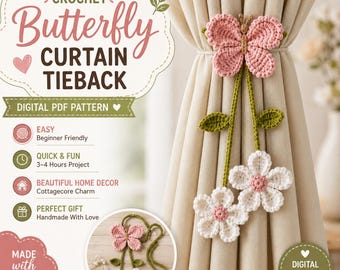 Schmetterling Vorhang Raffhalter PDF Anleitung | Gänseblümchen Blume Vorhang Raffhalter | Einfache Blumen Häkelanleitung, Sofort Download