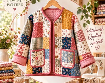 Patchwork-Steppjacke (Nähanleitung als PDF) | Steppmantel mit Taschen, Größen XS-2XL | Patchworkjacke zum Selberquilten | Patchworkmantel aus Stoffresten