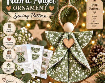 Nähanleitung für einen Stoffengel (PDF) | Gefalteter Weihnachtsengel | Rustikaler Hängeengel mit Holzherz zum Selbermachen | Anfängerprojekt ohne Nähen