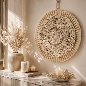Mandala Wall Hanging Crochet Pattern PDF, Macrame Look Round Boho Wall Decor, Sunburst Fringe, US Terms, Beginner Friendly image 2