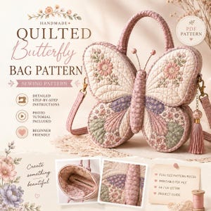 Butterfly Handbag Sewing Pattern PDF | Quilted Patchwork Butterfly Purse | DIY Crossbody Bag Pattern | Beginner Photo Tutorial