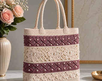 Patrón PDF para bolso tote floral de ganchillo / Tutorial para bolso tote elegante de ganchillo / Patrón para bolso floral hecho a mano