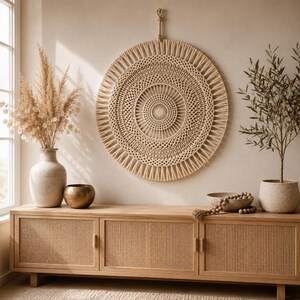 Mandala Wall Hanging Crochet Pattern PDF, Macrame Look Round Boho Wall Decor, Sunburst Fringe, US Terms, Beginner Friendly image 8