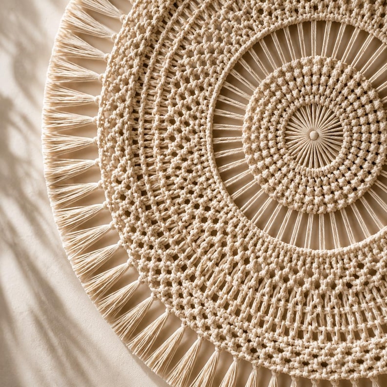 Mandala Wall Hanging Crochet Pattern PDF, Macrame Look Round Boho Wall Decor, Sunburst Fringe, US Terms, Beginner Friendly image 5