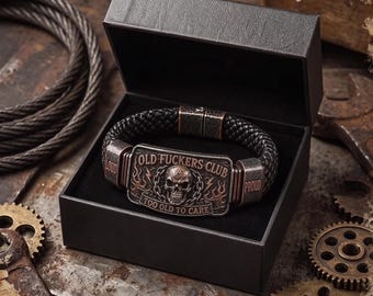 Bracciale da motociclista retrò con teschio, placca in metallo vintage, bracciale in pelle intrecciata per uomo, bracciale da polso gotico punk con scheletro, gioiello da motociclista, regalo
