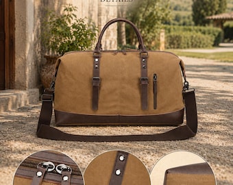 Embroidered Leather Canvas Travel Bag, Personalized Weekend Travel Bag, Best Man Bachelor's Party Wedding Gift, Camping, Hiking