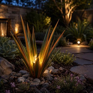 Lámpara solar de metal con forma de agave pintada a mano / Decoración rústica de jardín estilo suroeste, escultura para exteriores