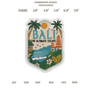Bali-resebroderidesign, Bali-patchbroderifil, tropisk semestermärke PES DST EXP