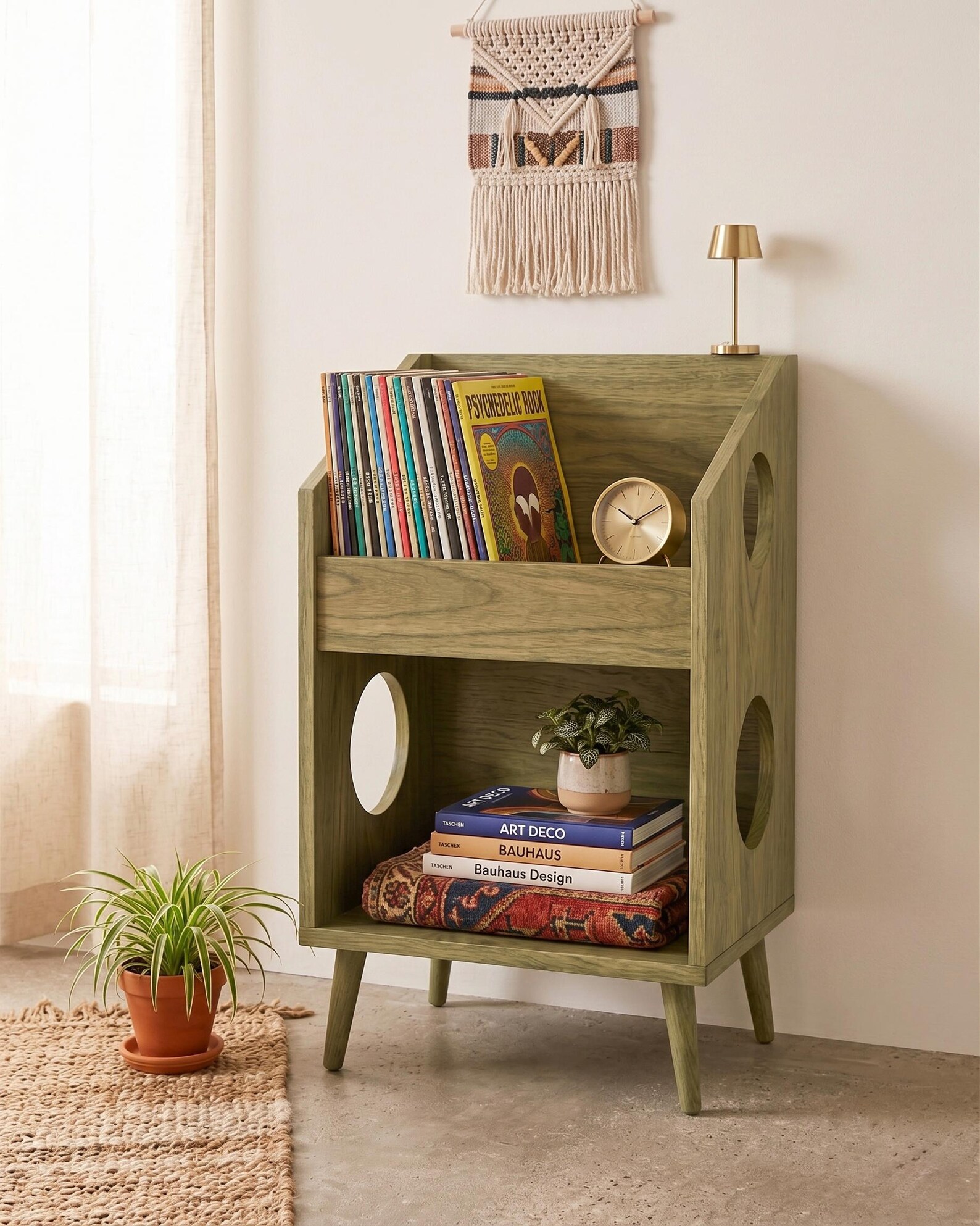Mid Century Record Cabinet: Vinyl LP Storage Shelf, Wooden Album Organizer