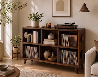 Mid Century Modern Vinyl Record Cabinet, Turntable Stand, LP Storage Console  | Various Legs & Color Options