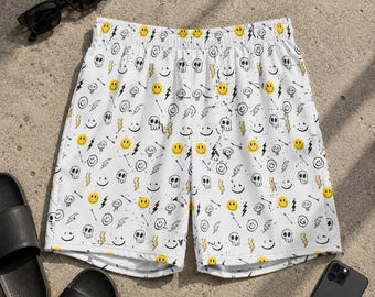 Maillot de bain à motif griffonné | Short de bain entièrement imprimé | Vêtements de plage alternatifs | Mode estivale grunge