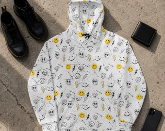 Sweat à capuche griffonnage | Sweat-shirt streetwear alternatif | Sweat à capuche graphique grunge | Mode unisexe de l'an 2000