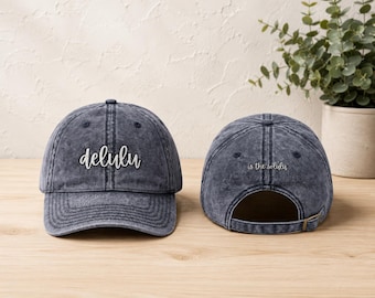 Chapeau Delulu Is The Solulu | Casquette de baseball délavée vintage brodée
