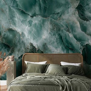 Emerald Green Marble Wallpaper Peel and Stick, Deep Teal Malachite Mural Self Adhesive