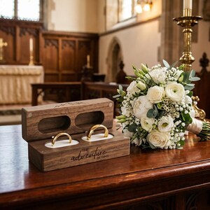 Personalized Wooden Wedding Ring Holder Rustic Double Ring Bearer Box