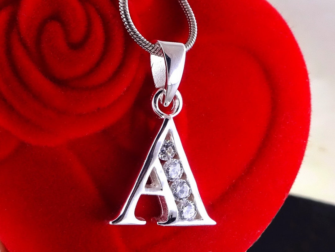Silver Initial Letter A Necklace 925 Sterling Gift for Her Etsy