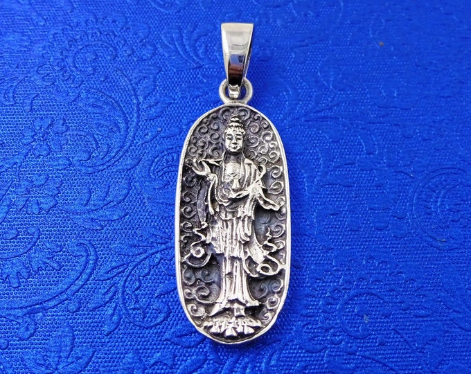 Kwan Yin Goddess Pendant Sterling Silver Necklace Compassion Mercy God