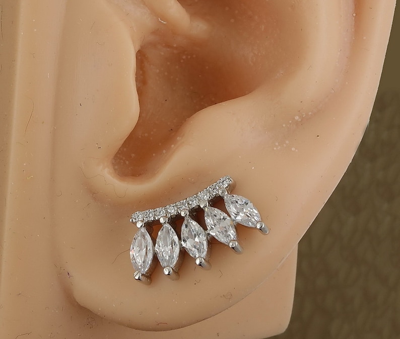 Sterling Silver Sparkling Diamond CZ Stud Crown Earrings Jewelry Gift 24K Platinum Plate Solid Silver